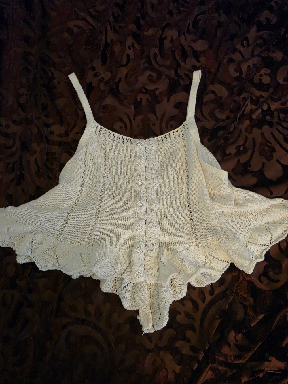 Ivory Knit Lace-Trim Cami Top